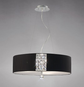 Evelyn Polished Chrome-Black Crystal Ceiling Lights Diyas Shaded Crystal Fittings